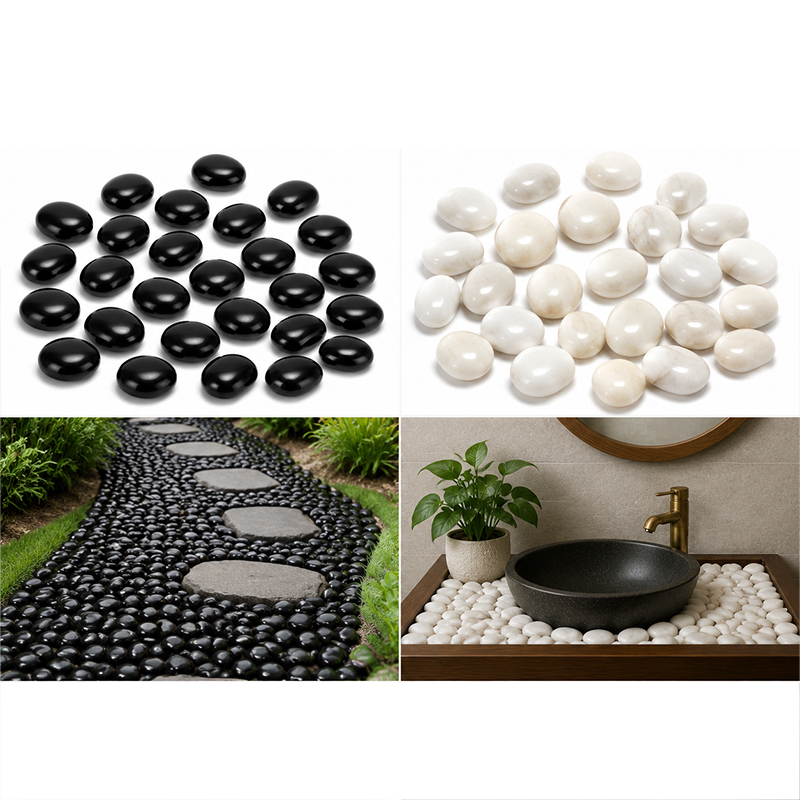 Fish Aquarium Home - Beyaz ve Siyah Cilalı Nehir Taşları